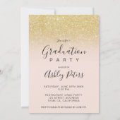 金ゴールドグリッターピンクの卒業写真の卒業 招待状 (裏面)