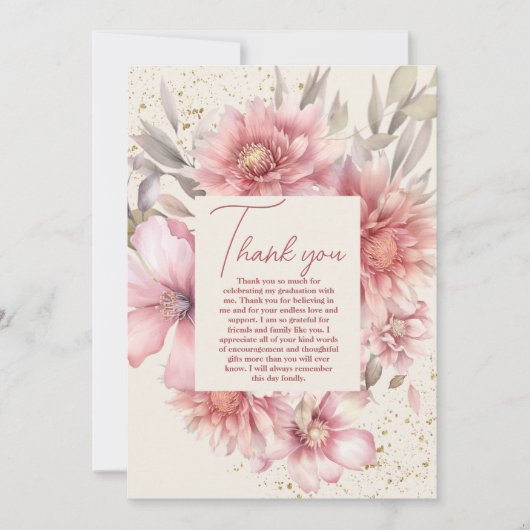 金ゴールドグリッターピンクの水色フローラ写真のグラデーション サンキューカード (正面)