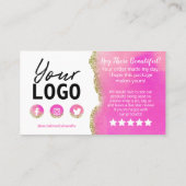 金ゴールドグリッターピンクアゲートホワイトありがとうご購入 名刺 (裏面)