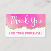 金ゴールドグリッターピンクアゲートホワイトありがとうご購入 名刺 (正面)