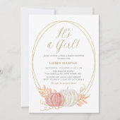 金ゴールドグリッターピンクカボチャ女の子ベビーシャワー 招待状 (正面)