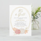 金ゴールドグリッターピンクカボチャ女の子ベビーシャワー 招待状 (スタンド正面)