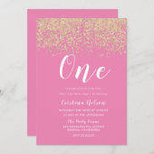 金ゴールドグリッターピンクガールズ1st誕生日パーティー 招待状 (正面/裏面)