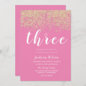 金ゴールドグリッターピンクガールズ3rd誕生日パーティー 招待状 (正面/裏面)
