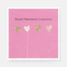 金ゴールドグリッターピンクグラムハート文字列誕生日 スタンダードランチョンナプキン