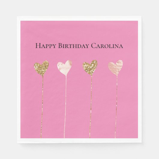 金ゴールドグリッターピンクグラムハート文字列誕生日 スタンダードランチョンナプキン (正面)