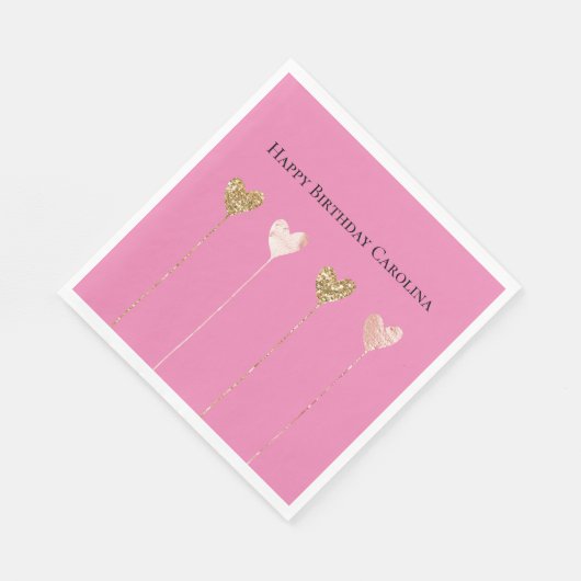 金ゴールドグリッターピンクグラムハート文字列誕生日 スタンダードランチョンナプキン (角)