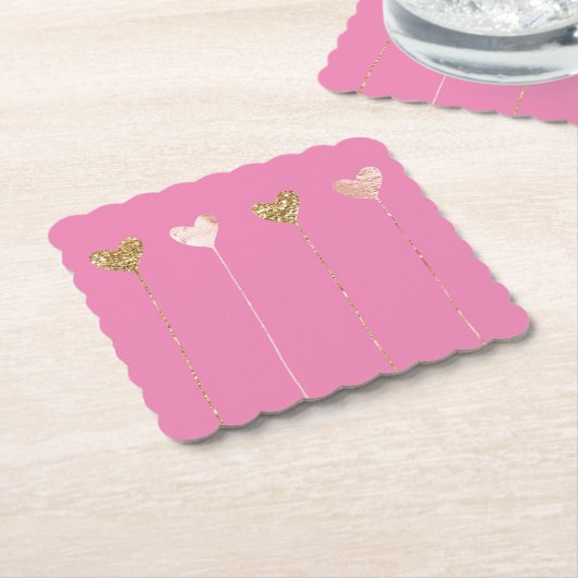 金ゴールドグリッターピンクグラムハート文字列誕生日 ペーパーコースター (アングル)