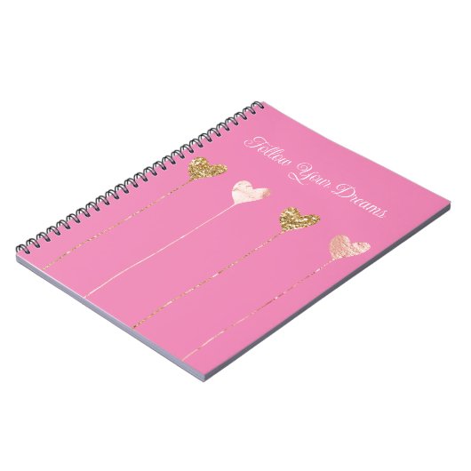 金ゴールドグリッターピンクグラムハート文字列 ノートブック (左側)