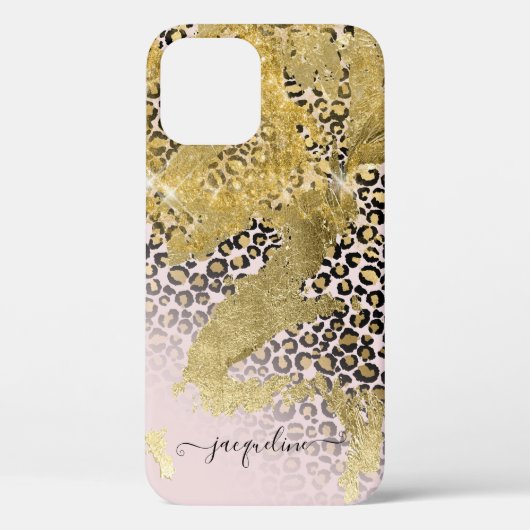 金ゴールドグリッターピンクシックLeopard印刷スクリプト名 Case-Mate iPhoneケース (裏面)