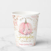 金ゴールドグリッターピンクフローラガールパンプキン1st誕生日 紙コップ (裏面)