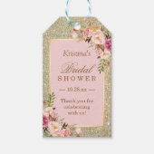 金ゴールドグリッターピンクフローラブライダルシャワーありがとう ギフトタグ (正面)