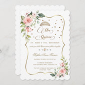 金ゴールドグリッターピンクフローラミクリンスキンセアニラ 招待状 (正面/裏面)