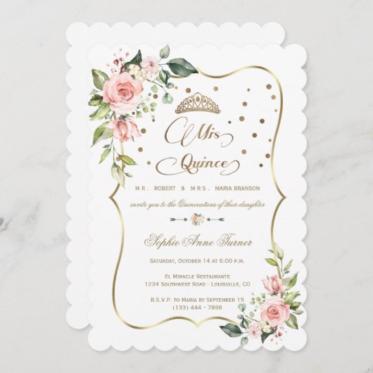 金ゴールドグリッターピンクフローラミクリンスキンセアニラ 招待状 (正面/裏面)