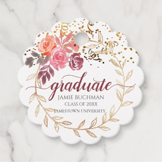 金ゴールドグリッターピンクフローラ院生ギフト フェイバータグ (正面)