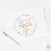 金ゴールドグリッターピンクブルー王室のツインズベビーシャワー ラウンドシール (封筒)