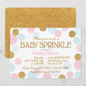 金ゴールドグリッターピンクベビーブルードットベビー散布 招待状 (正面/裏面)