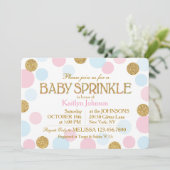 金ゴールドグリッターピンクベビーブルードットベビー散布 招待状 (スタンド正面)