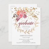 金ゴールドグリッターピンクマルサラフローラ卒業パーティー インビテーションポストカード (正面/裏面)