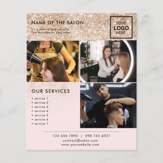 金ゴールドグリッターピンクマーケティングサロン用フォトフライヤー チラシ (正面)