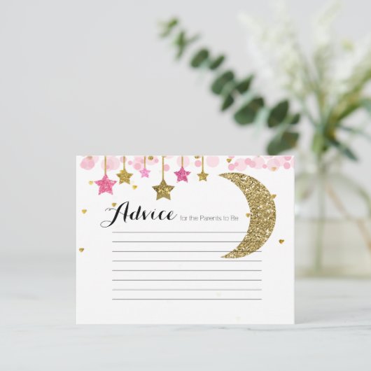 金ゴールドグリッターピンクムーンアドバイスカードベビーシャワー エンクロージャーカード (スタンド正面)