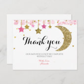 金ゴールドグリッターピンクムーンサンキューカード サンキューカード (正面/裏面)