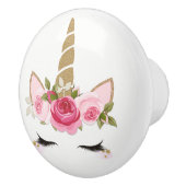 金ゴールドグリッターピンクユニコーンフローラバラかわいいトレンディー セラミックノブ (右)