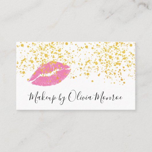 金ゴールドグリッターピンクリップメイクアップアーティスト名刺 名刺 (正面)