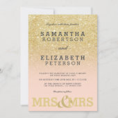 金ゴールドグリッターピンクレズビアングラデーション結婚式招待状 招待状 (正面)