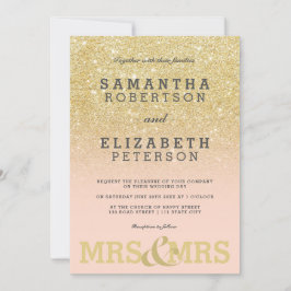 金ゴールドグリッターピンクレズビアングラデーション結婚式招待状 招待状