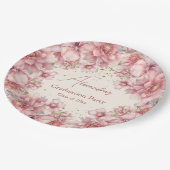 金ゴールドグリッターピンク水色フローラ卒業 ペーパープレート (アングル)