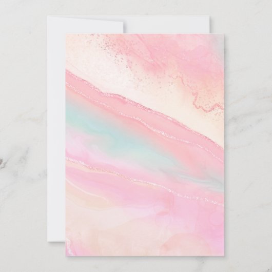 金ゴールドグリッターピンク蝶ガールベビーシャワー 招待状 (裏面)