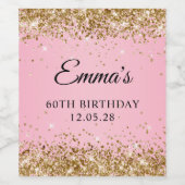 金ゴールドグリッターピンク60誕生日 ワインラベル (シングルラベル)
