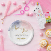 金ゴールドグリッターピンク&ダークブルージェンダーリビール ペーパープレート (パーティー)