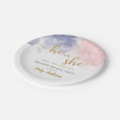 金ゴールドグリッターピンク&ダークブルージェンダーリビール ペーパープレート (アングル)