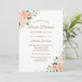 金ゴールドグリッターピーチフローラSweet sixteen招待状 招待状 (スタンド正面)