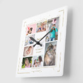 金ゴールドグリッターファミリーフォトコラージュハッピーイースター スクエア壁時計 (傾斜)