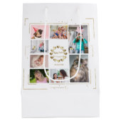 金ゴールドグリッターファミリーフォトコラージュハッピーイースター ミディアムペーパーバッグ (裏面)