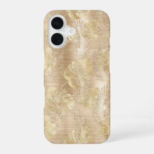 金ゴールドグリッターファンシーパーム離れのパターン iPhone 16ケース