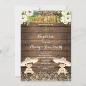 金ゴールドグリッターフィエスタボーイツインバプティスマ《キリスト教》洗礼式や命名式 招待状 (正面)