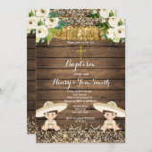 金ゴールドグリッターフィエスタボーイツインバプティスマ《キリスト教》洗礼式や命名式 招待状 (正面/裏面)