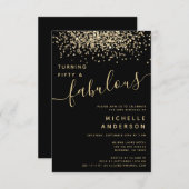 金ゴールドグリッターフィフティ&素晴らしい50th誕生日パーティー 招待状 (正面/裏面)