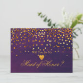 金ゴールドグリッターフェイクハートメイド・オブ・オーナー(花嫁付き添い人)招待状 招待状 (スタンド正面)