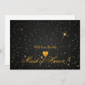 金ゴールドグリッターフェイクハートメイド・オブ・オーナー（花嫁付き添い人）招待状 招待状 (正面/裏面)