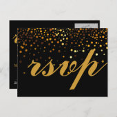 金ゴールドグリッターフェイクフォイルグラマーウェディングRSVP インビテーションポストカード (正面/裏面)