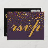 金ゴールドグリッターフェイクフォイルグラマーウェディングRSVP ポストカード (正面/裏面)