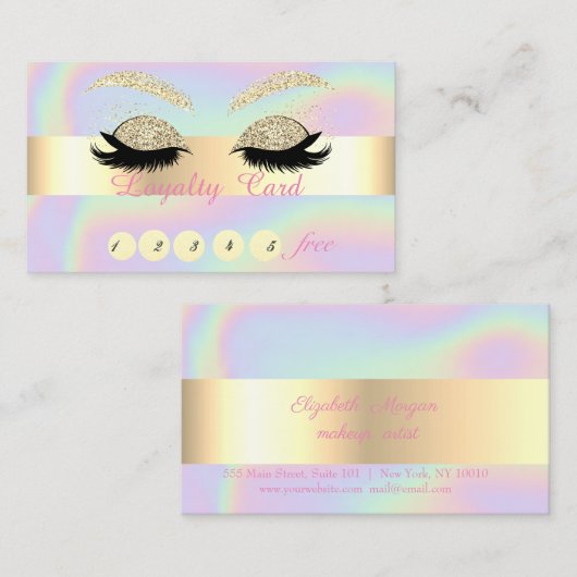 金ゴールドグリッターフェイク点滅ホログラフィックロイヤリティカード ロイヤリティカード (正面/裏面)