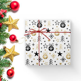 金ゴールドグリッターフェスティバルクリスマススノーフレークとボール ラッピングペーパー