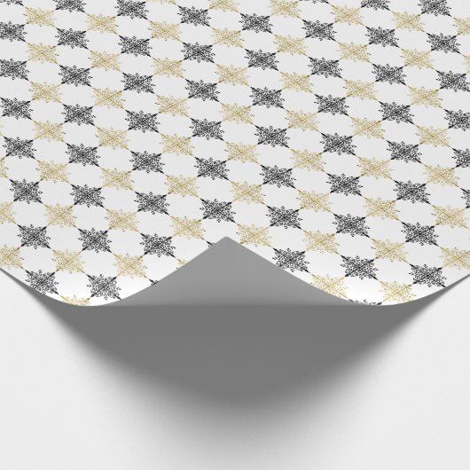 金ゴールドグリッターフェスティバルクリスマススノーフレークパターン ラッピングペーパー (角)