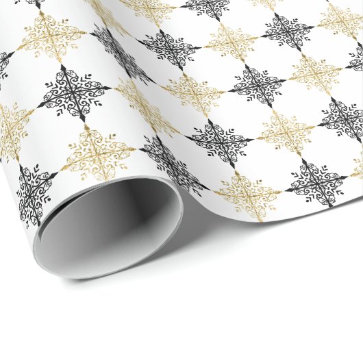 金ゴールドグリッターフェスティバルクリスマススノーフレークパターン ラッピングペーパー (ロールコーナー)